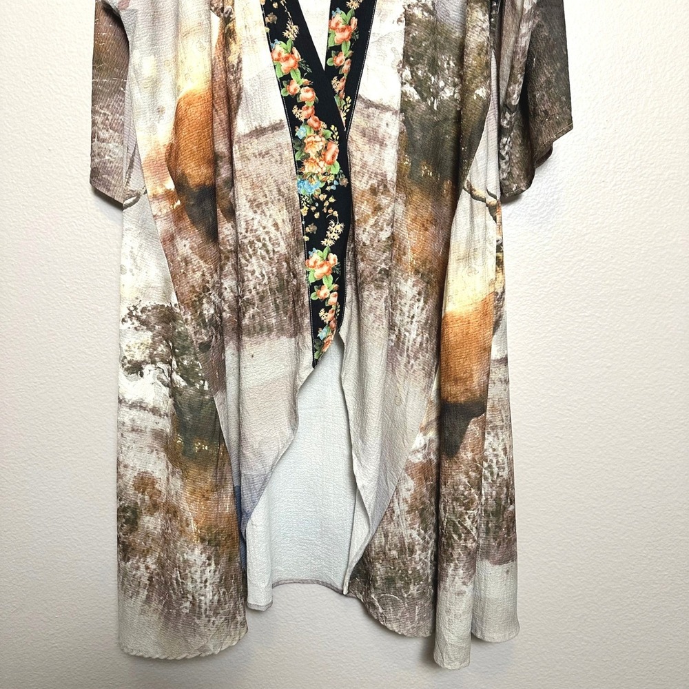Aratta Silent Journey Anthropologie Deer Stag Floral Beaded Kimono Duster XL - Picture 8 of 12